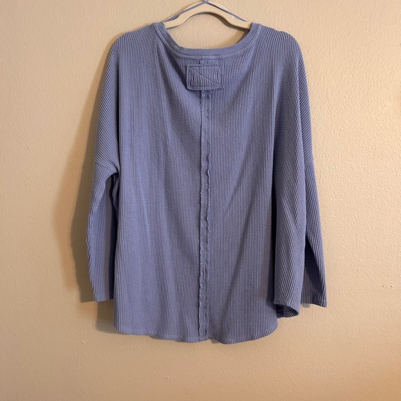 Free People Latte Blues Waffle Knit Oversized Long Sleeve Thermal L - Picture 2 of 5